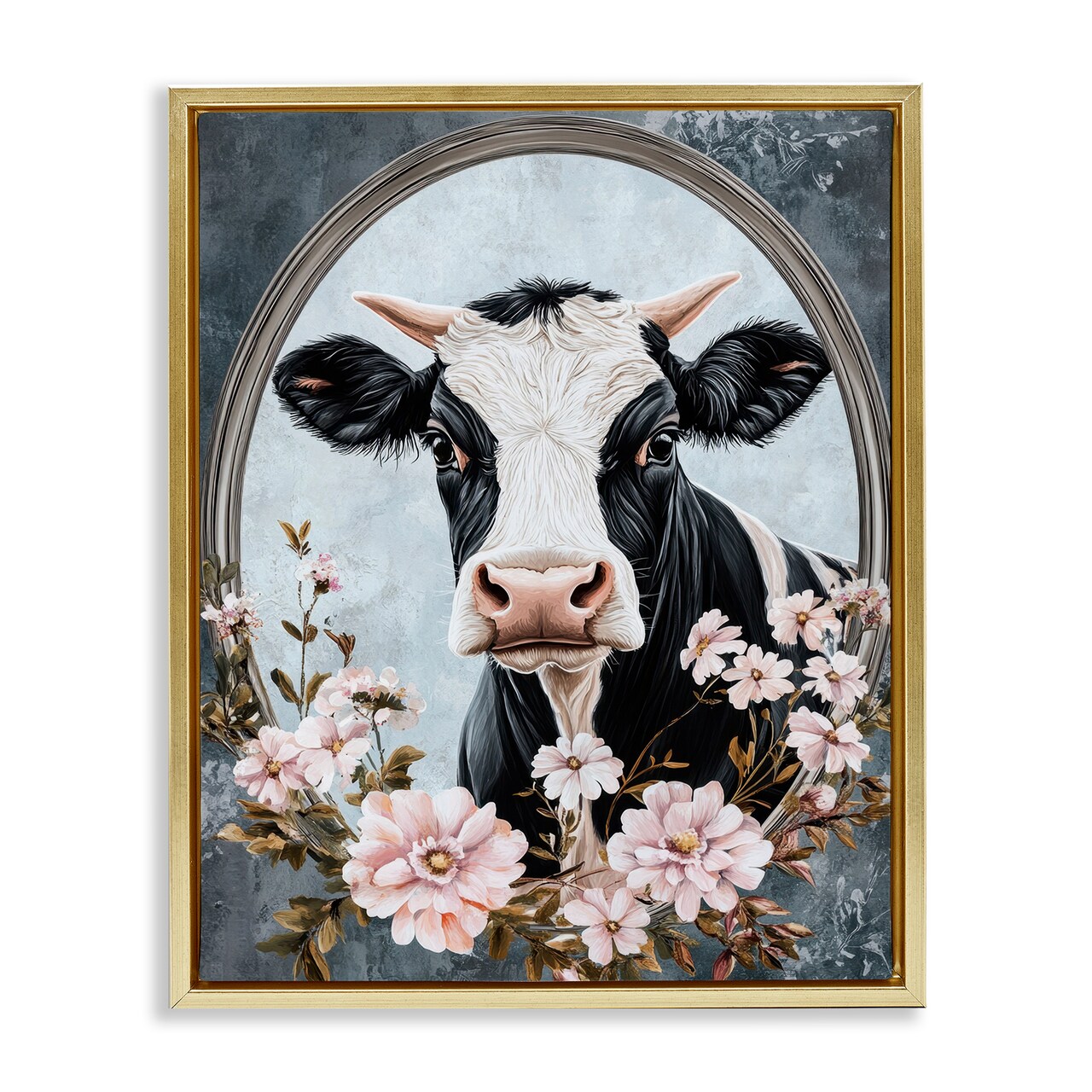 Stupell Industries Flower Horned Cow Portrait Floating Frame, design by Petal Prints Design